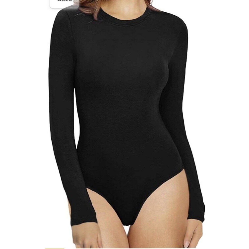 MANGOPOP Women's Size Medium Long Sleeve Bodysuit  Crewneck Black NEW NWT